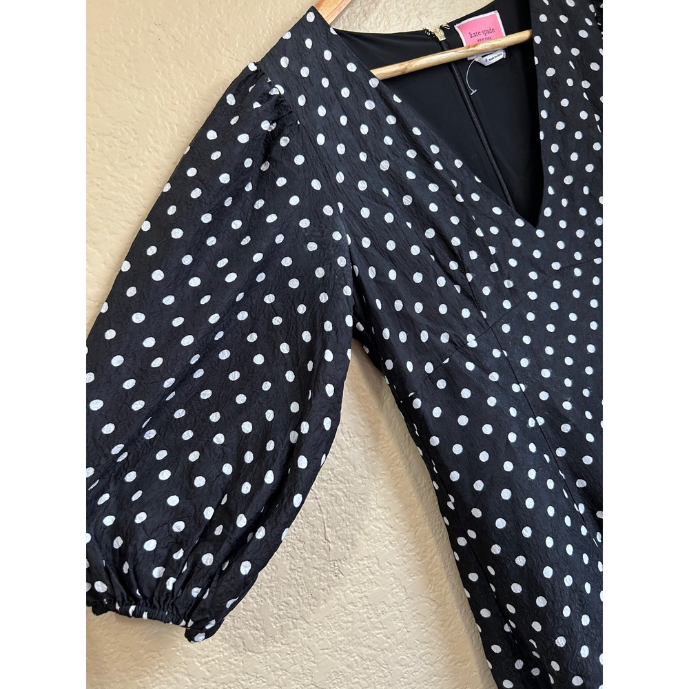 Kate Spade Polka Dot Silk‎ Blend Puff Sleeve Midi Dress Black White Size 8 Twee - Picture 10 of 14